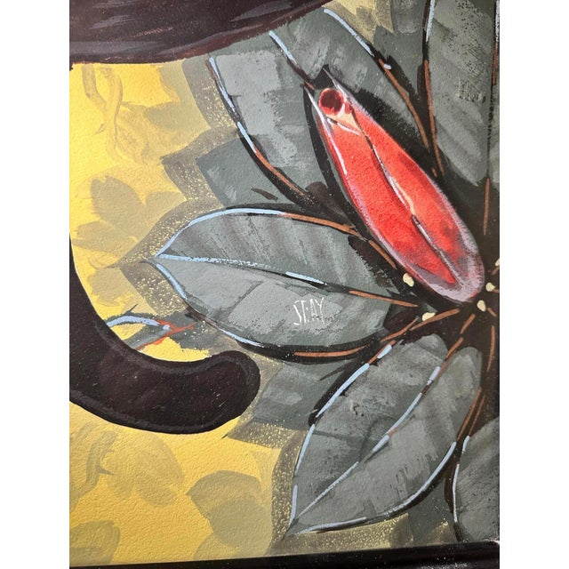 Billy Seay Black Panther Tropical Painting in Black Frame For Sale - Image 9 of 11