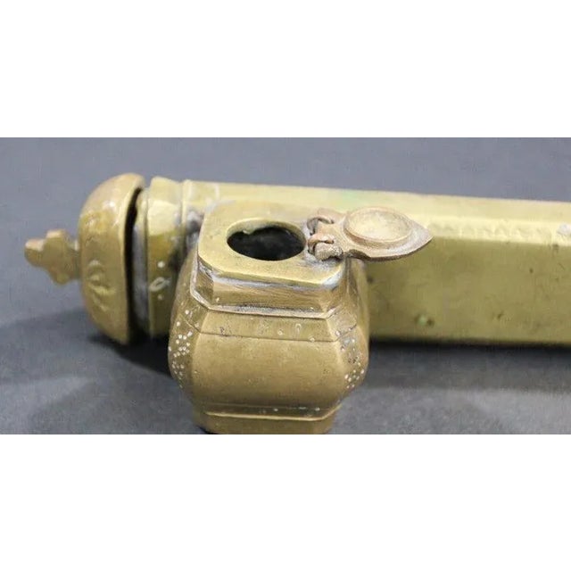 Islamic Early 19th Century Middle Eastern Brass Inkwell Qalamdan For Sale - Image 3 of 12