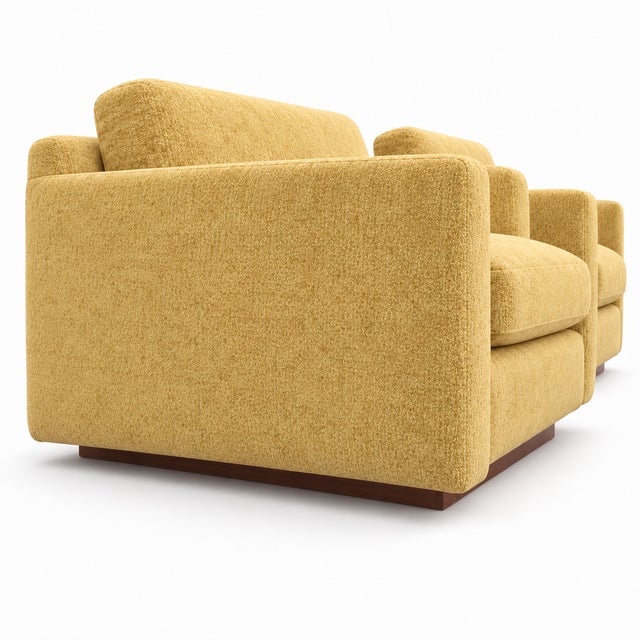 Mid-Century Modern Lounge Chairs Walnut Base Chenille Fabric - Set of 2 For Sale - Image 4 of 4