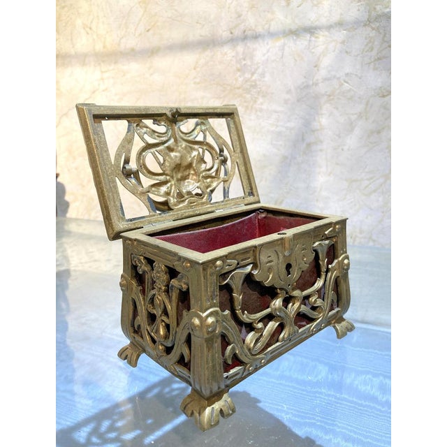 Metal Antique French Art Nouveau Pierced Gilt Bronze Jewelry Box, 1880s For Sale - Image 7 of 15