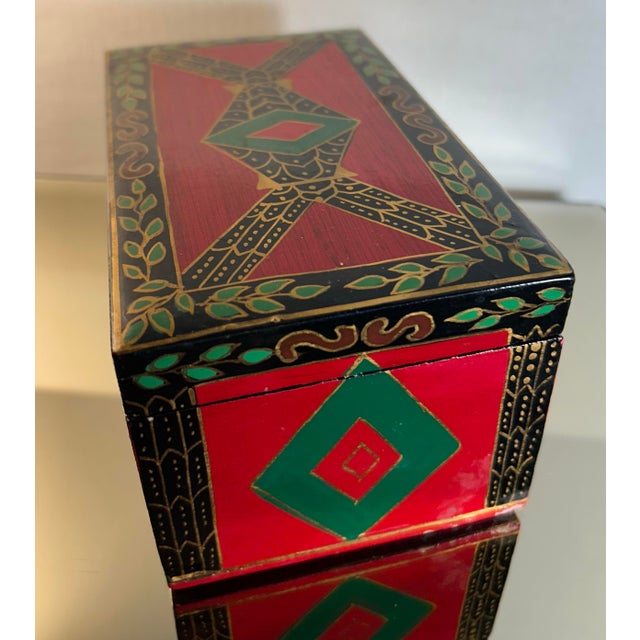 1960s Vintage Wood & Paper Mache Hand Painted Safari Style Dresser Box ~ Monkeys & Zebras For Sale - Image 5 of 8