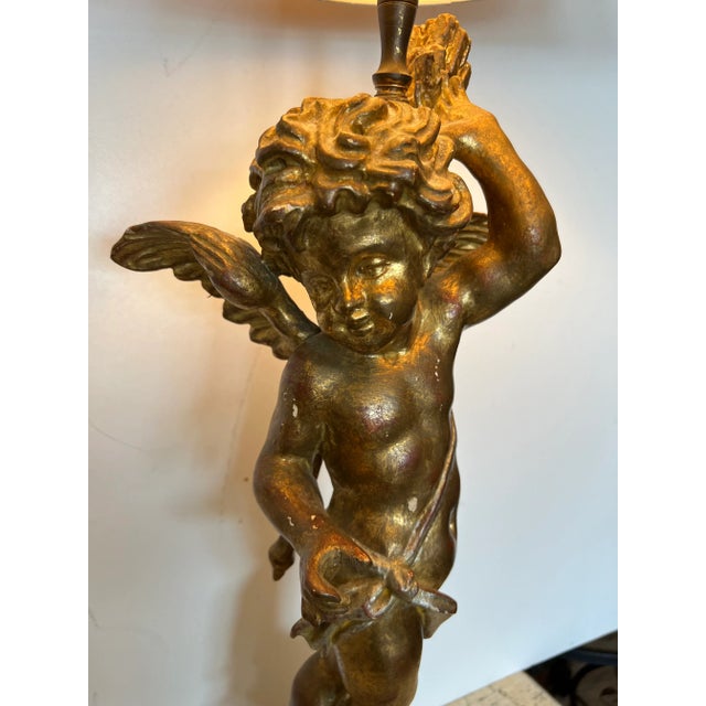Antique Italian Gilt and Silver Carved Wood Angel Lamp For Sale - Image 9 of 11