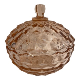 1940’s Pink Jeannette “Cubist” Depression Glass Lidded Bowl For Sale