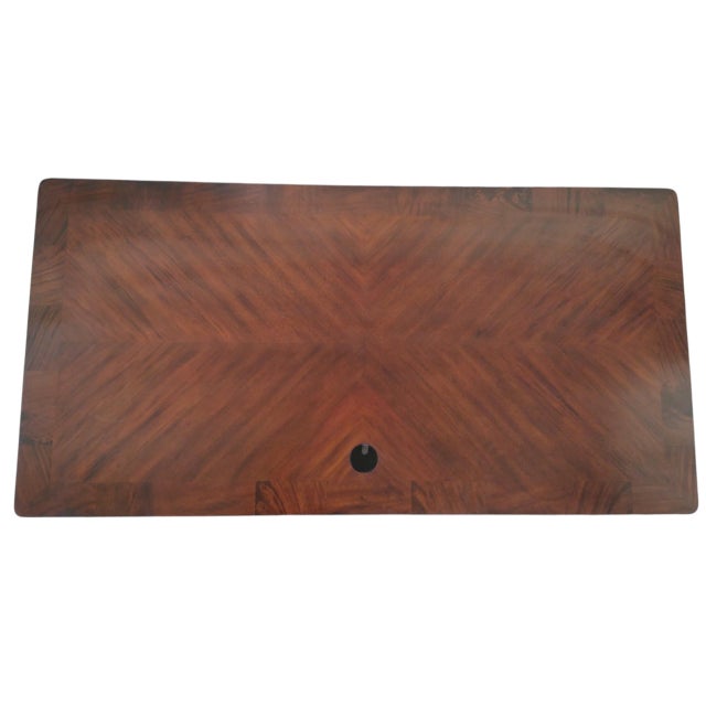 Restored French Art Deco Executive Desk | 72" Sunburst Veneer Pedestal Desk For Sale - Image 9 of 16