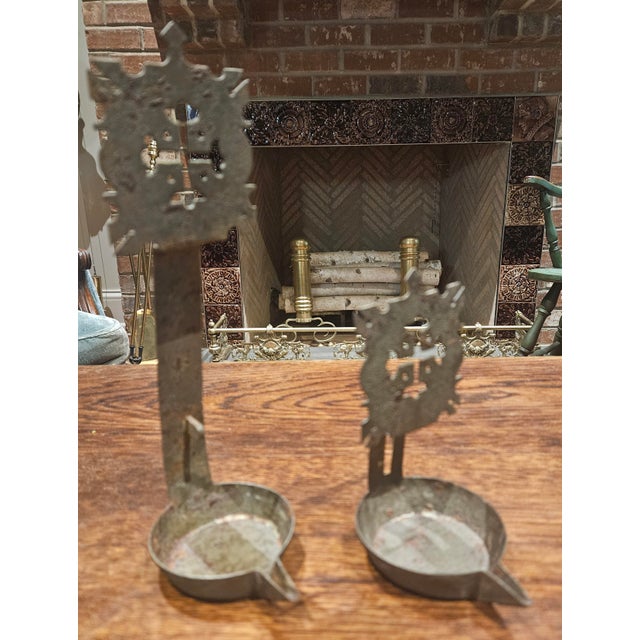 Metal Primitive Double Cruise or Betty Oil Lamp For Sale - Image 7 of 12