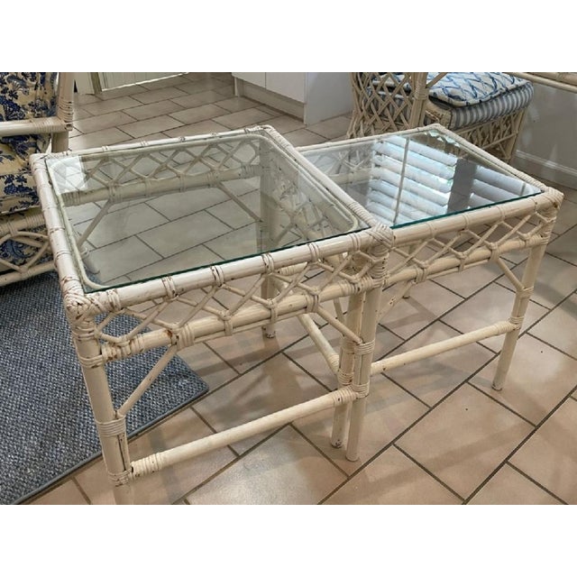 Mid-Century Modern 1960's Bamboo Nesting Table With Glass Tops- Set of Three For Sale - Image 3 of 6