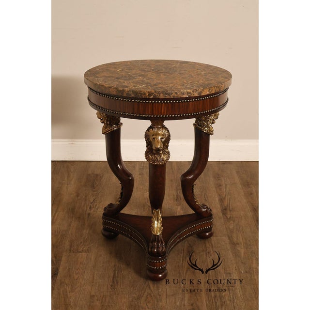 2000 - 2009 Maitland Smith Empire Style Round Marble Top Mahogany Lamp Table For Sale - Image 5 of 17