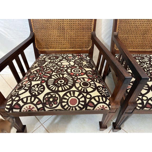 Early 20th Century Antique Teak and Cane Arts & Crafts Style Plantation Chairs With Dowel Construction- A Pair For Sale - Image 5 of 18