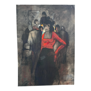 Original Simon Kramer Impressionistic Painting of Lady in Paris Night Life.