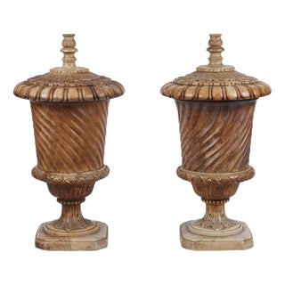 Alabaster Lidded Urns - A Pair For Sale