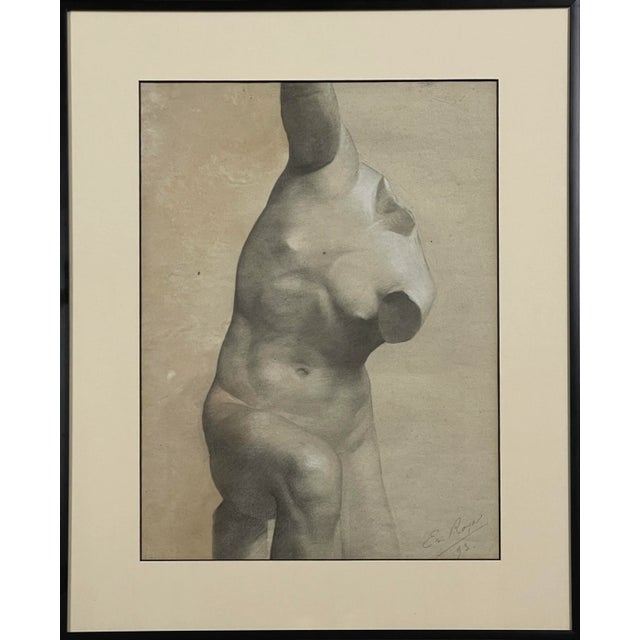 19th Century Antique 19th Century French Nude Figurative Sketch of Sculpture on Paper, Signed (1893, Charcoal and Crayon on Paper) For Sale - Image 5 of 5