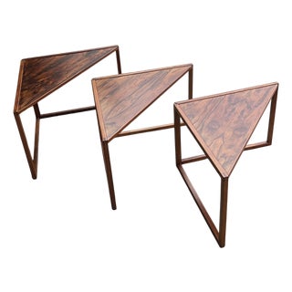 Rare Set of 3 Attributed to Kai Kristiansen Rosewood Nesting Tables, Vildbjerg Møbelfabrik, Denmark, 1960s For Sale