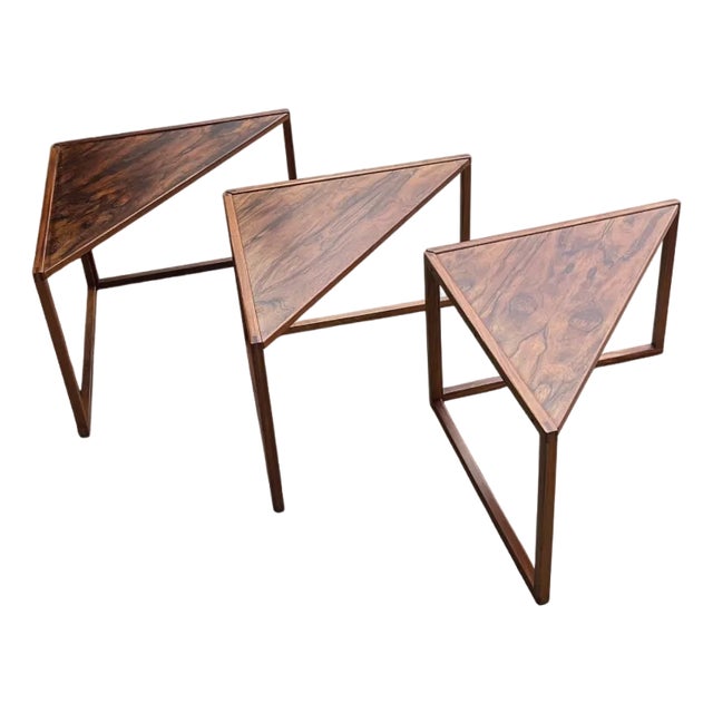 Rare Set of 3 Attributed to Kai Kristiansen Rosewood Nesting Tables, Vildbjerg Møbelfabrik, Denmark, 1960s For Sale