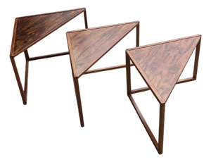 Rare Set of 3 Attributed to Kai Kristiansen Rosewood Nesting Tables, Vildbjerg Møbelfabrik, Denmark, 1960s