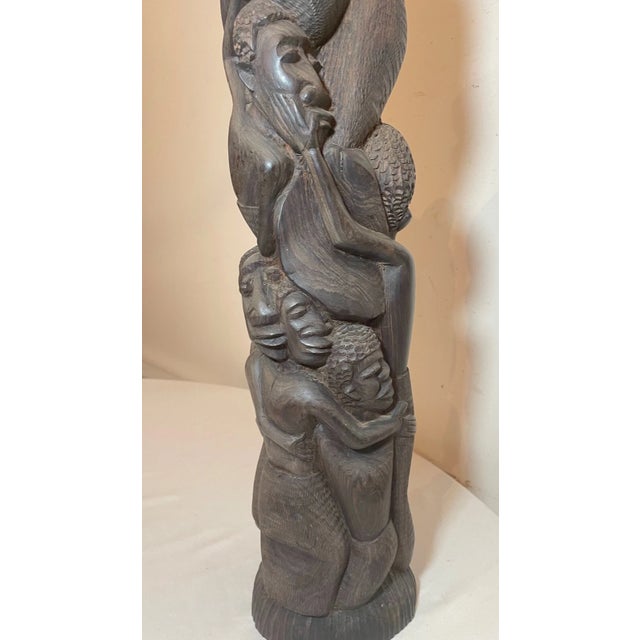 Large Antique Hand Carved African Wooden Makonde Tribe Totem Sculpture Statue For Sale - Image 10 of 12