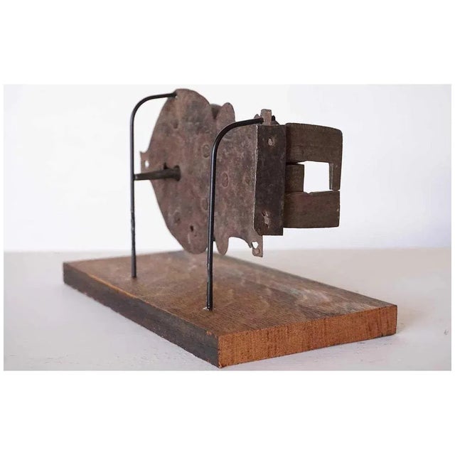 18th Century Early Continental Hand Forged and Chased Iron Cabinet Lock on Stand For Sale - Image 5 of 7