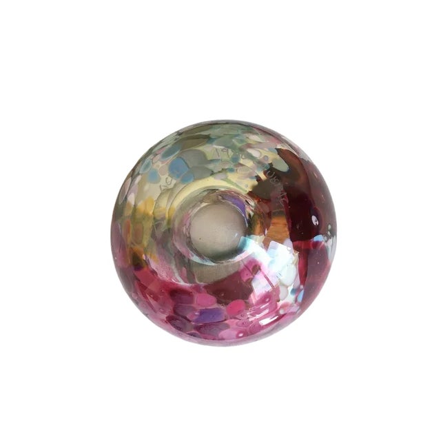 Glass Signed Vintage 1988 John Gerletti Colorful Hand Blown Abstract Art Glass Vase For Sale - Image 7 of 10