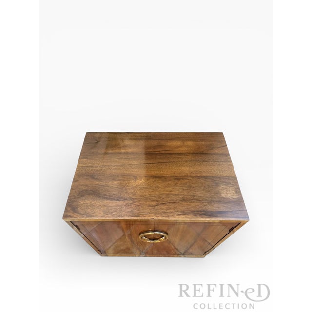 Mastercraft Pair of Mastercraft Grand Rapids Brass-Banded Walnut Nightstands, Circa 1970s–1980s For Sale - Image 4 of 17