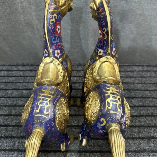 Metal Impressive Pair of Vintage Cloisonné Enamel War Horses For Sale - Image 7 of 9
