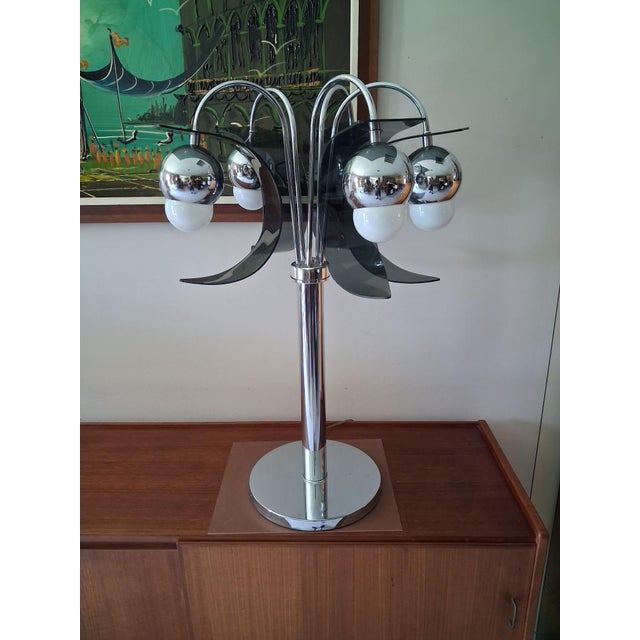 Robert Sommeman Style Vintage Space Age Chrome 1970's 5 Light Waterfall Lamp With Smoked Lucite Petals. For Sale - Image 14 of 15