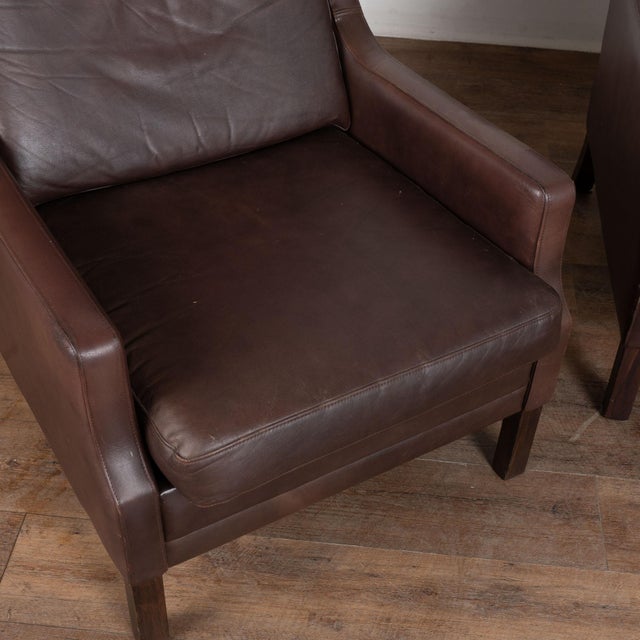 Pair, Mid Century Brown Leather Wingback Chairs From Denmark For Sale - Image 10 of 15
