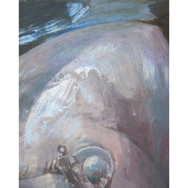 Invisible Screamer by Elena Burykina | Oil on panel Painting of a helmeted figure. For Sale - Image 4 of 4