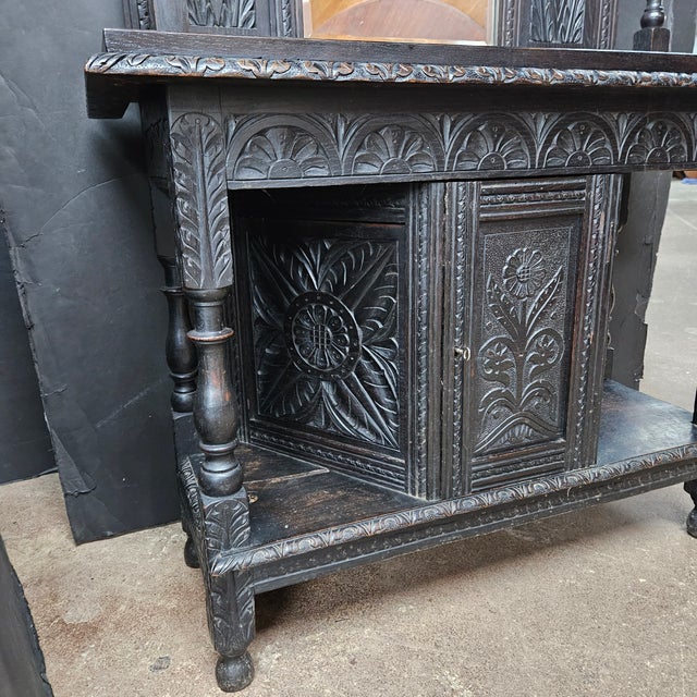 Late 19th Century Carved Oak Victorian Hall Table With Mirror and Column Supports For Sale - Image 11 of 18
