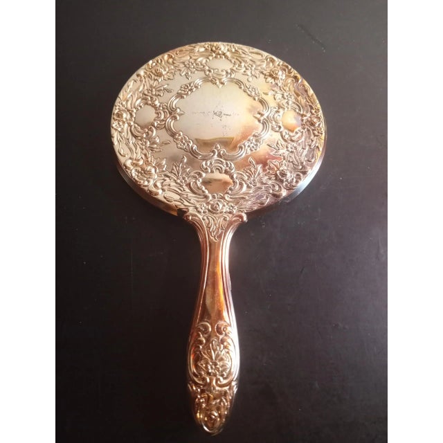 1930s Victorian Ornate Handheld Round Vanity Mirror For Sale - Image 4 of 6