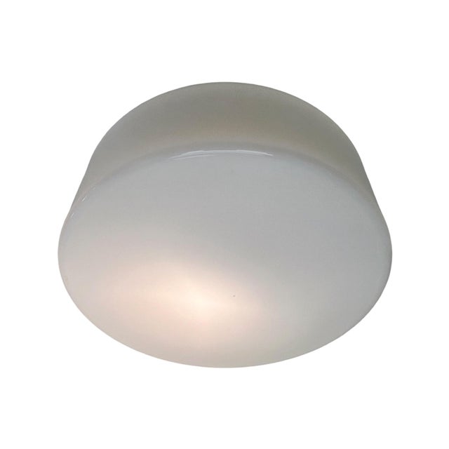 A large format French Ceiling Lamp Bauhaus style of White Opaline Glass with a fantastic old shine. As You can see, the...