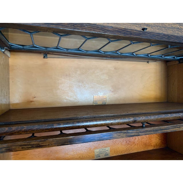 Antique Globe Wernicke Barrister Bookcase Quartersawn Oak W/ Drop Front Secretary Desk + Leaded Glass For Sale - Image 13 of 18