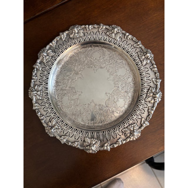Antique Victorian Style Silverplate Pierced Floral Gallery Tray – 10” For Sale - Image 4 of 5