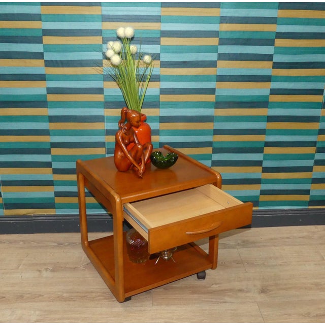 Brown Vintage Side Table on Wheels with Drawer, 1990s For Sale - Image 8 of 12