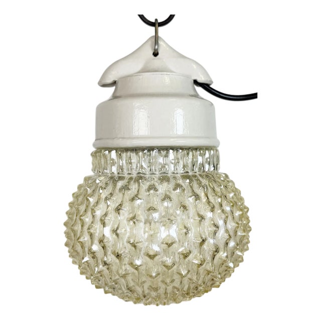 Vintage White Porcelain Pendant Light, 1970s For Sale