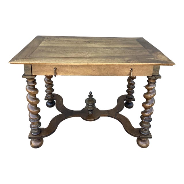 Antique French Walnut Desk/Side Table on Barley Twist Legs For Sale