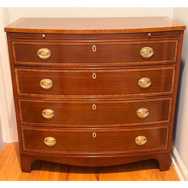 1960s Baker Four Drawer Georgian Style Bowfront Chest For Sale - Image 5 of 12