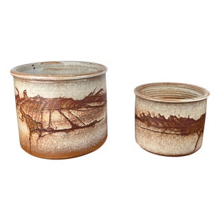 Vintage Danish Studio Pottery Planters from Aase & Leif Vange Keramik, 1988, Set of 2 For Sale