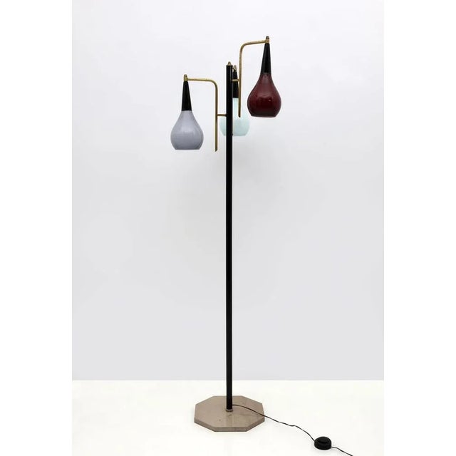 Mid-Century Italian Modern Brass and Colored Glass Floor Lamp from Stilnovo, 1950s For Sale - Image 9 of 9