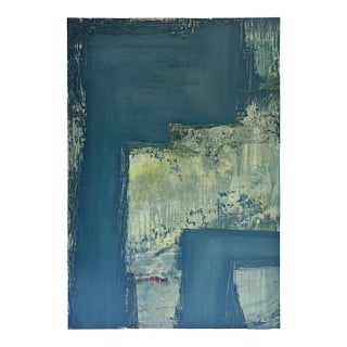 "River Moss" Blue & Green Abstract Painting, Large Neutral Contemporary Painting by JTS For Sale