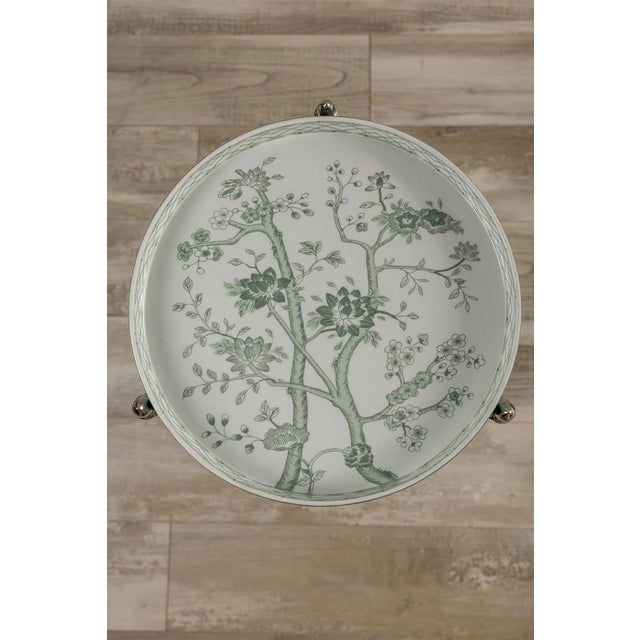 English Jardin Green Chinoiserie Tray with Stand, Nickel For Sale - Image 3 of 4