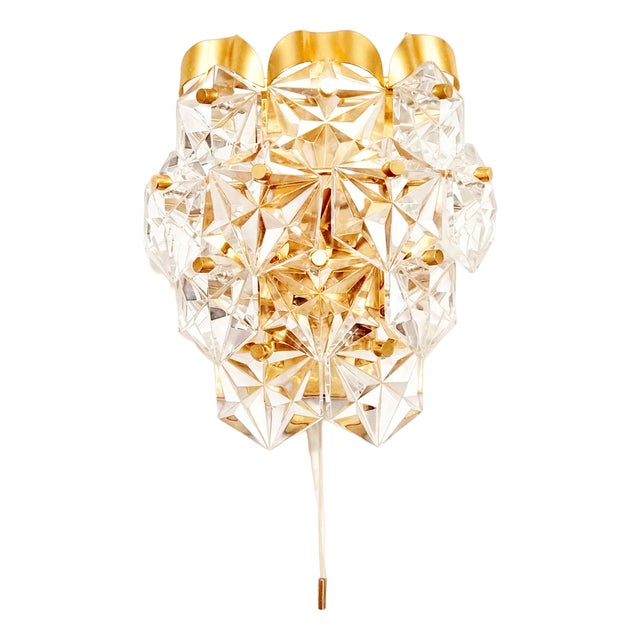Faceted Crystal Glass & Gilded Brass Wall Light from Kinkeldey, Germany, 1970s For Sale