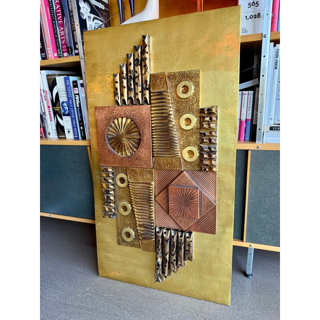 Paul Evans Vintage 1970s Stephen Chun Brutalist Mixed Metal Wall Sculpture Mid Century Modern For Sale - Image 4 of 18