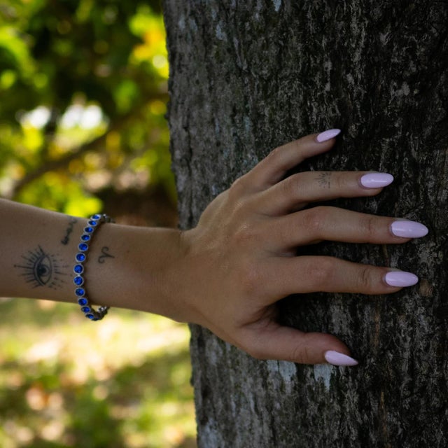 Early 21st Century Blue Sapphire Tennis Mystic Silver Bracelet For Sale - Image 5 of 11