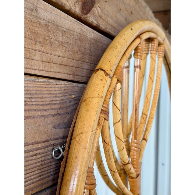 1960s 1960s Italian Rattan and Bamboo Round Mirror for Raymor For Sale - Image 5 of 12