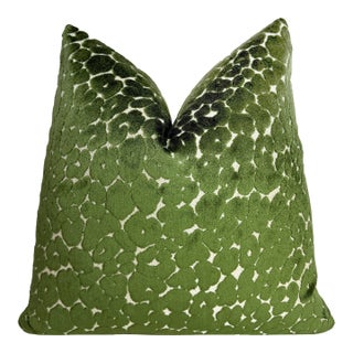 Emerald Leopard 20x20 Velvet Throw Pillow With Feather Down Insert For Sale