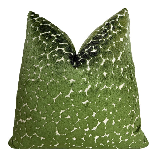 Emerald Leopard 20x20 Velvet Throw Pillow With Feather Down Insert For Sale