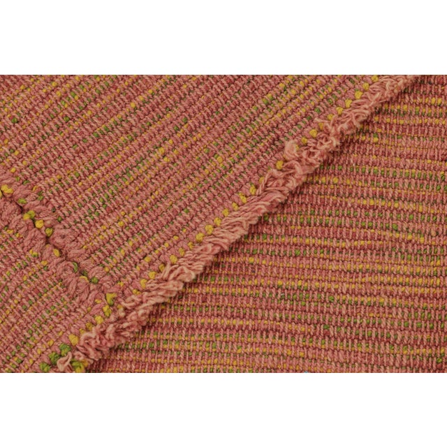 Textile Rug & Kilim’s Contemporary Kilim With Pink, Green and Gold Textural Stripes For Sale - Image 7 of 7