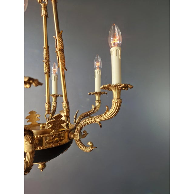 Metal Small Brass Empire Lustre Chandelier in Antique Gold Finish For Sale - Image 7 of 12