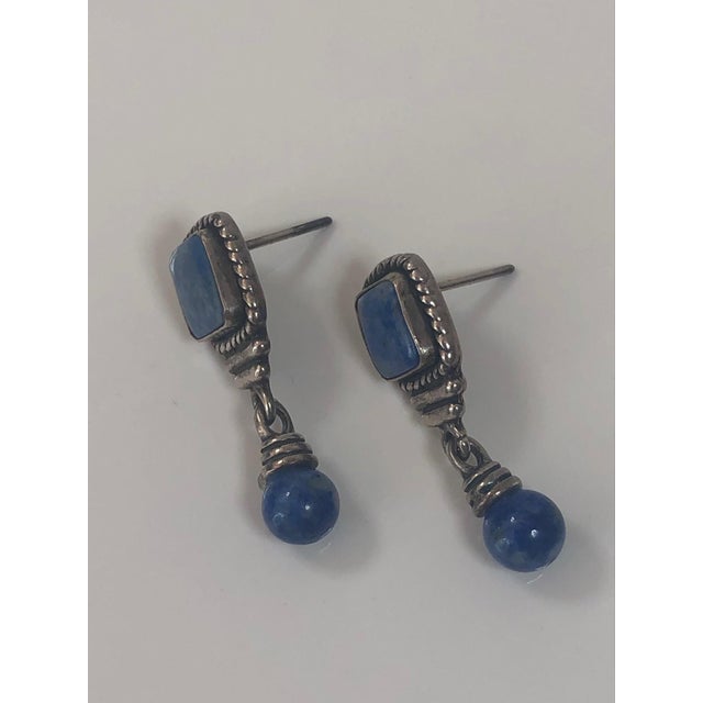 Native American Lapis Lazuli Sterling Drop Earrings, a Pair For Sale - Image 4 of 10