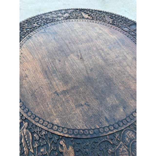 Brown Antique Burmese Round Hand-Carved Side Table For Sale - Image 8 of 12