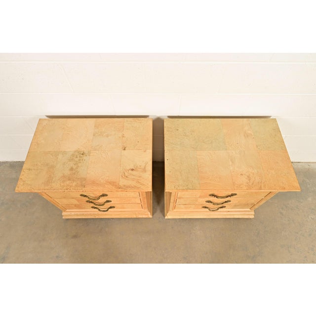 Henredon French Regency Charles X Burl Wood Bedside Chests, Pair For Sale - Image 9 of 12